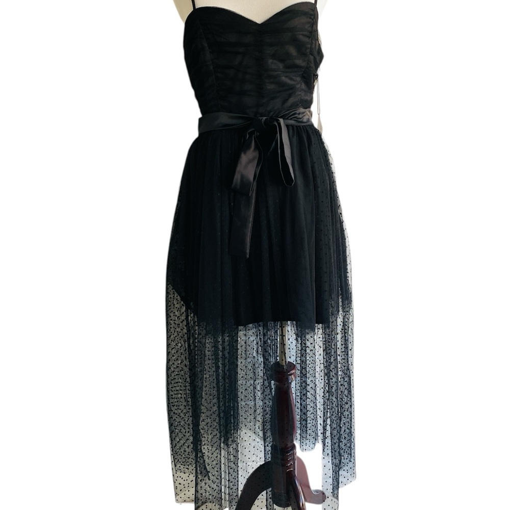 FOREVER 21 Y2K Dress Dark Fairy Whimsigoth Sheer Polka Dot Tulle Overlay Black M